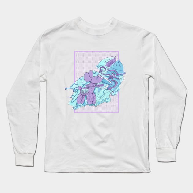 Pastel balloon dog abstract Khon mask Long Sleeve T-Shirt by Rice Paste